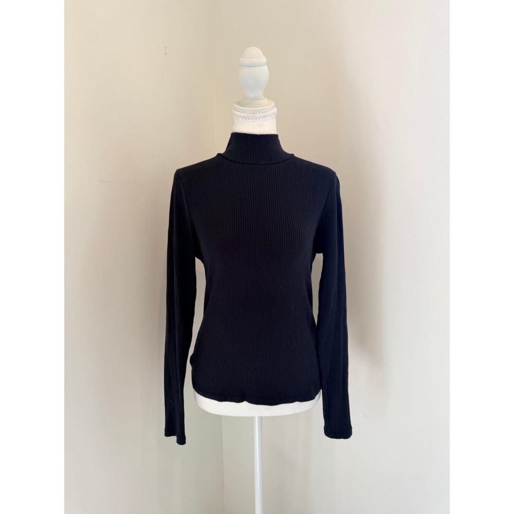 Maeve by Anthropologie Black Ribbed Mock Neck Long Sleeve Top XS